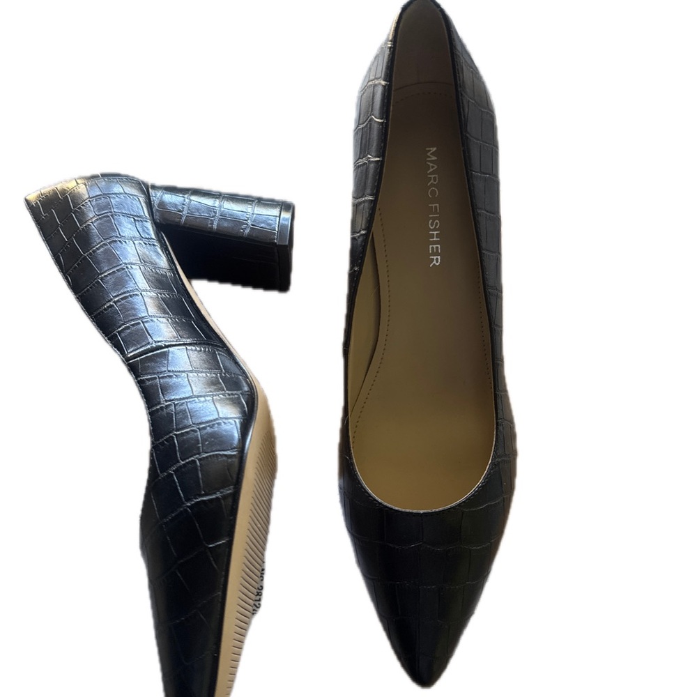 Marc Fisher Black Croc-Patterned Heels